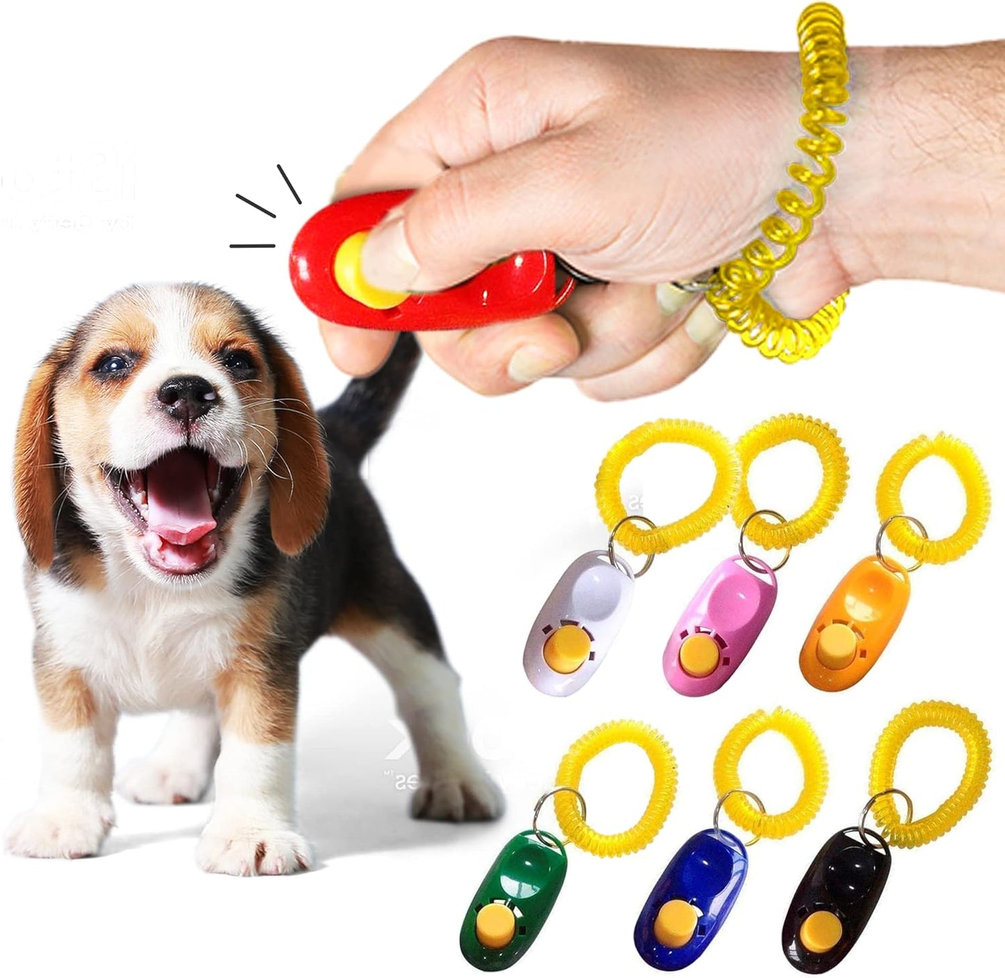 Dog Clickers with Wrist Bands, 2 Inches, Colorful and Practical Set of Simple, Convenient and Effective Training Tools for Puppy or Cat, 7 Pack