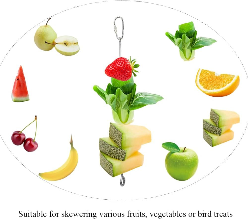 2Pcs Hanging Bird Treat Skewer Parrot Fruit Feeder, 10.2 Inch Stainless Steel Bird Fruit Fork Food Holder Foraging Toy for Parrot Parakeet Conure,