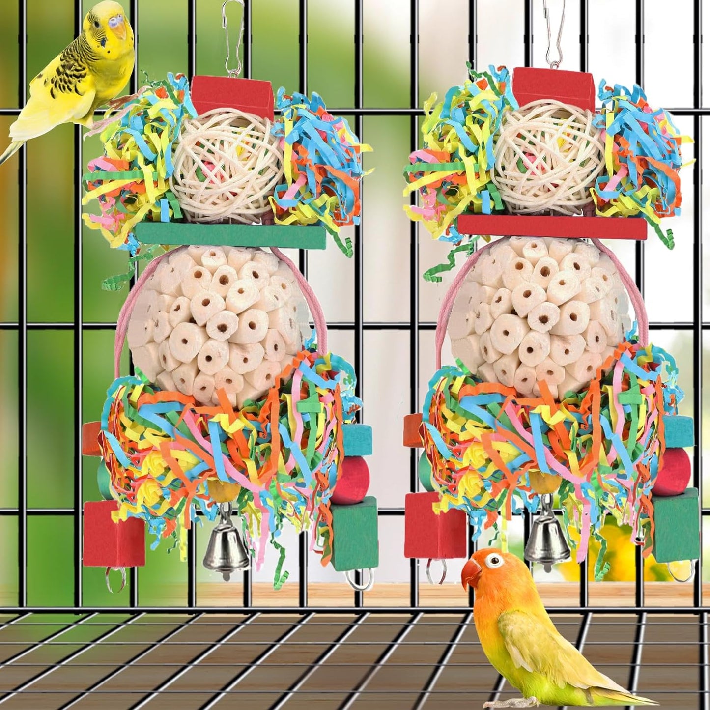 Bird Toys Conure Toys Hanging Natural Soft Sola Ball Beak Chew Shred Forage Toys for Parrots,Cockatiel,Conure,Love Birds,Parakeets,Budgie and Other Small Birds (PET-ONLY USE)