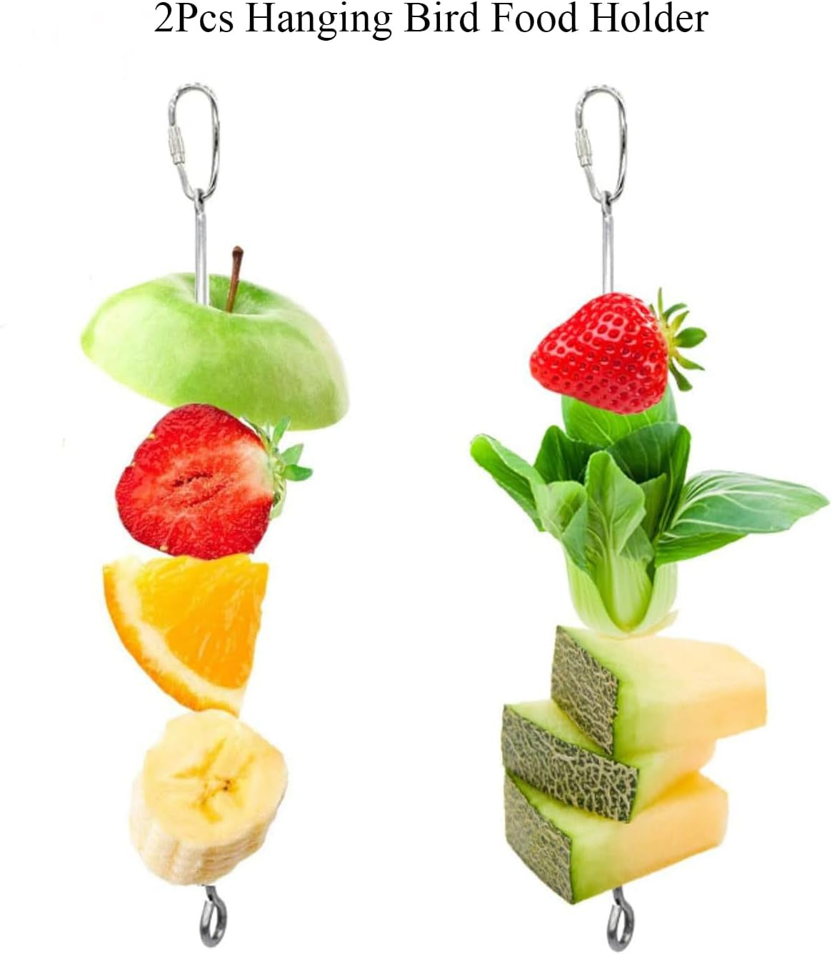 2Pcs Hanging Bird Treat Skewer Parrot Fruit Feeder, 10.2 Inch Stainless Steel Bird Fruit Fork Food Holder Foraging Toy for Parrot Parakeet Conure,