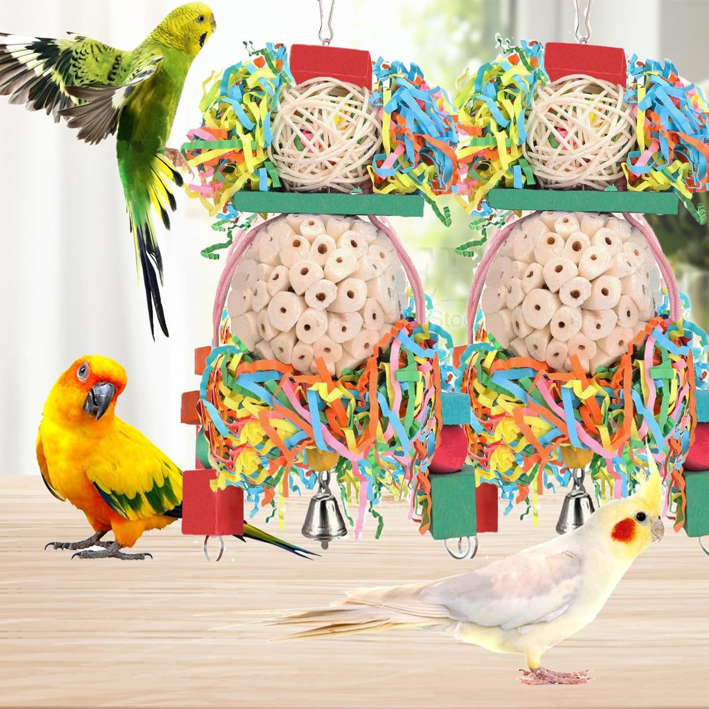 Bird Toys Conure Toys Hanging Natural Soft Sola Ball Beak Chew Shred Forage Toys for Parrots,Cockatiel,Conure,Love Birds,Parakeets,Budgie and Other Small Birds (PET-ONLY USE)