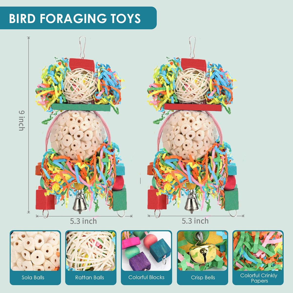 Bird Toys Conure Toys Hanging Natural Soft Sola Ball Beak Chew Shred Forage Toys for Parrots,Cockatiel,Conure,Love Birds,Parakeets,Budgie and Other Small Birds (PET-ONLY USE)