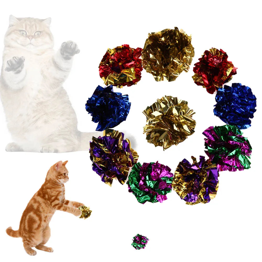 6/12/24Pcs Cat Toy Mylar Balls Colorful Ring Paper Shiny Interactive Sound Ball Crinkly Balls for Cats Sound Toys Pet Play Balls