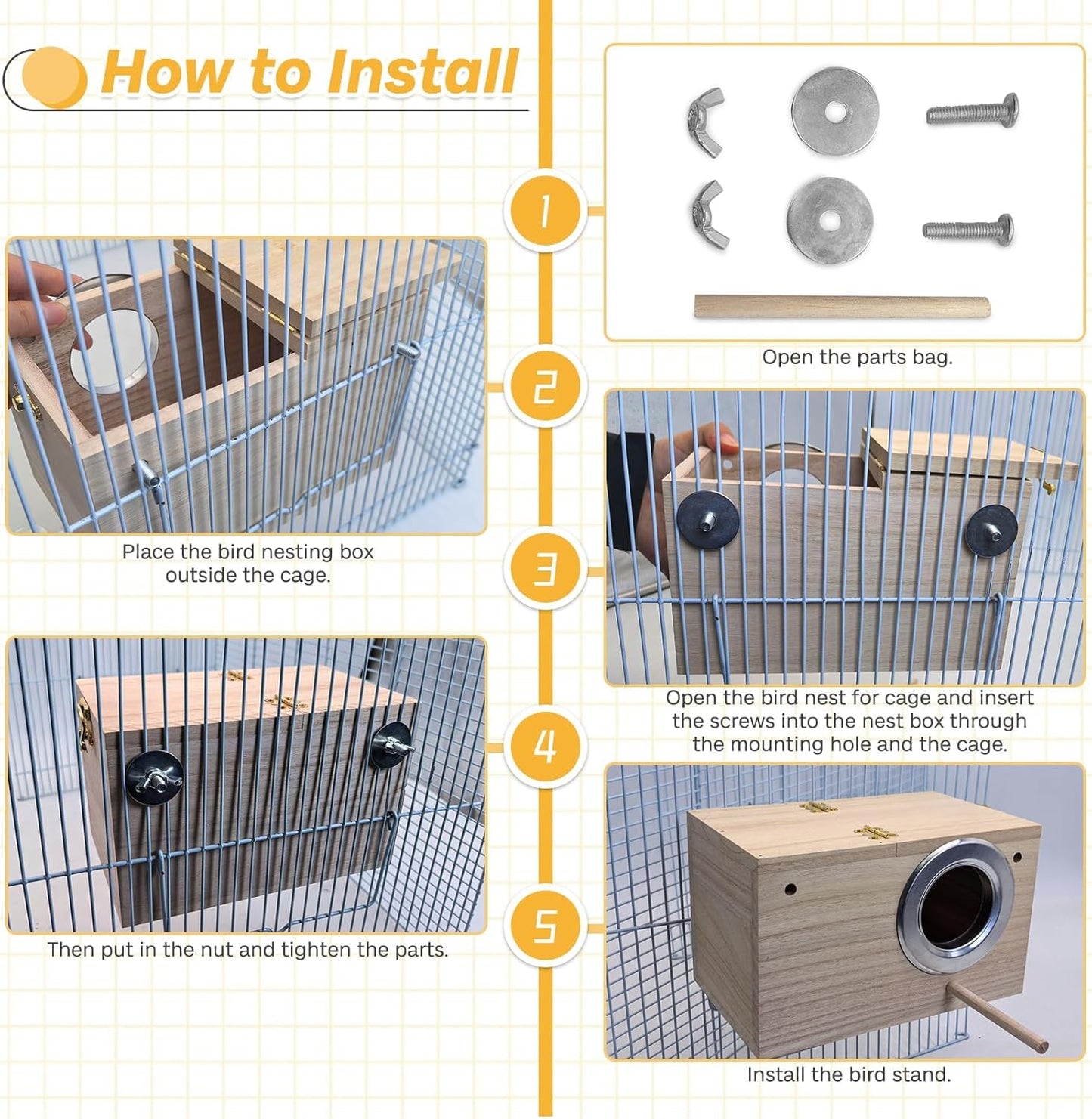 PIVBY Parakeet Nest Box Bird House Budgie Wood Breeding Box for Lovebirds, Parrotlets Mating Box (M:7.94.74.7 Inch)