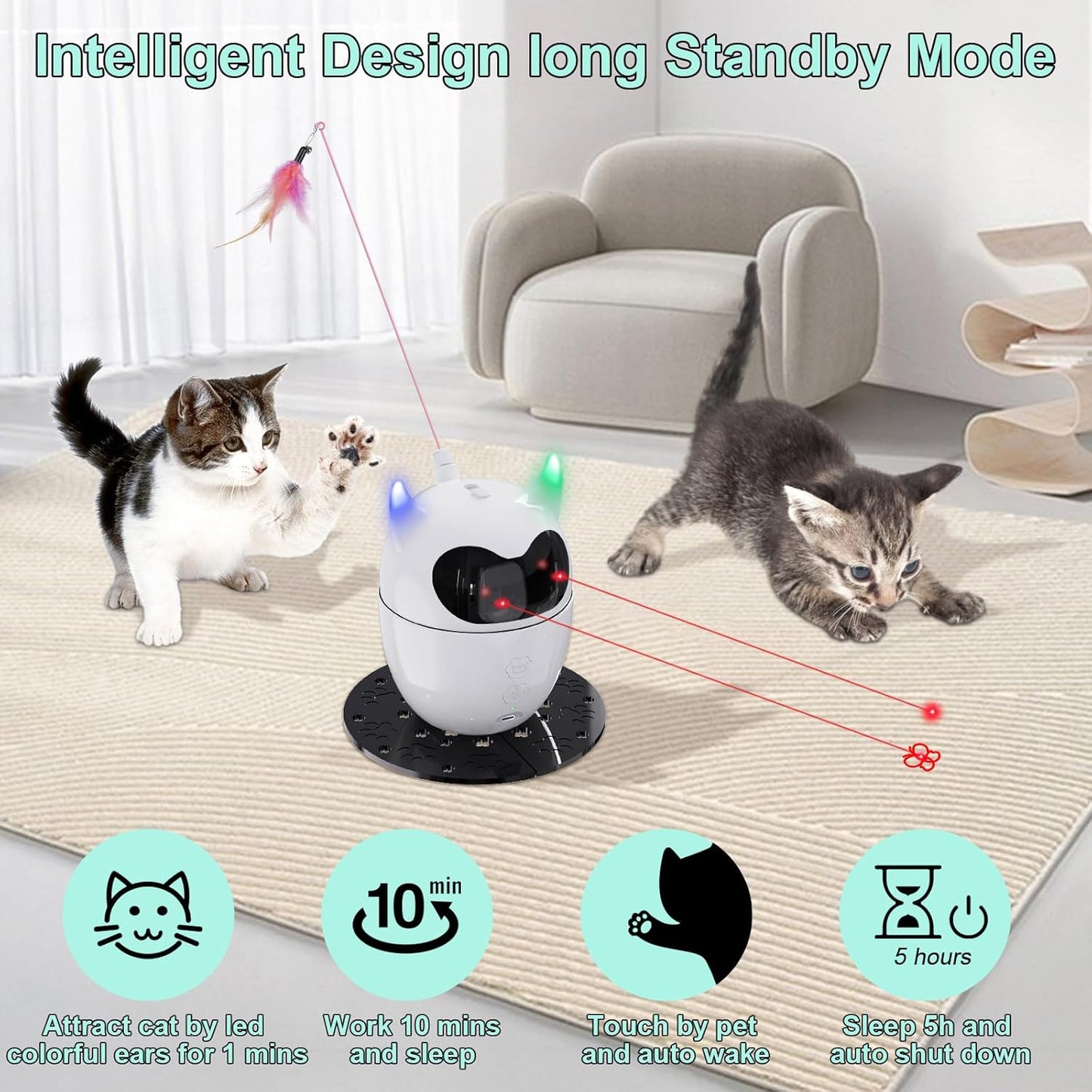 Automatic Cat Toy, 2In1 Rechargeable Interactive Cat Toy - Rotating Feather & Dual Light, Remote Control, Cat Toy for Indoor Cats Kittens