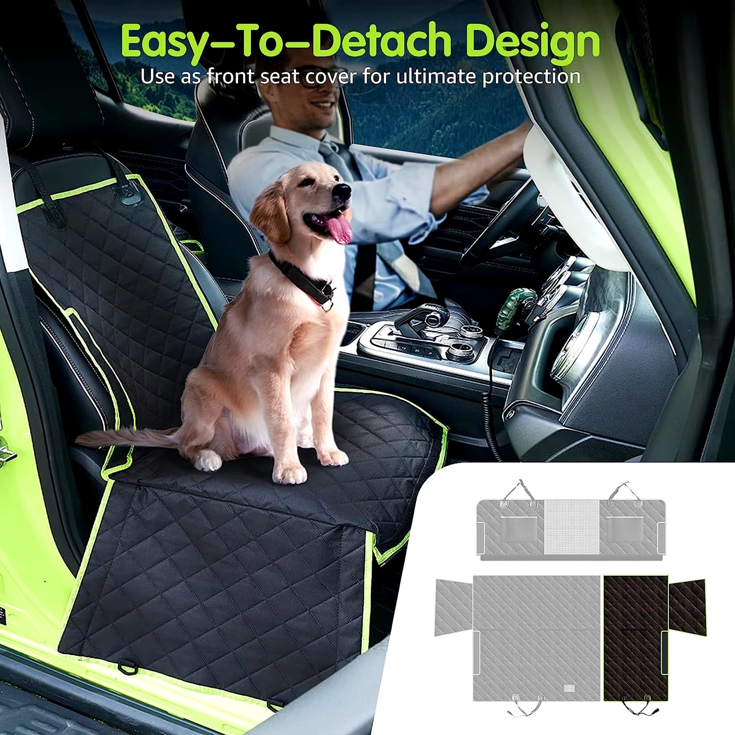 Upgraded 6-In-1 Dog Car Seat Cover for Back Seat, 100% Waterproof Dog Car Hammock, Nonslip Dog Seat Cover for Cars Trucks and SU