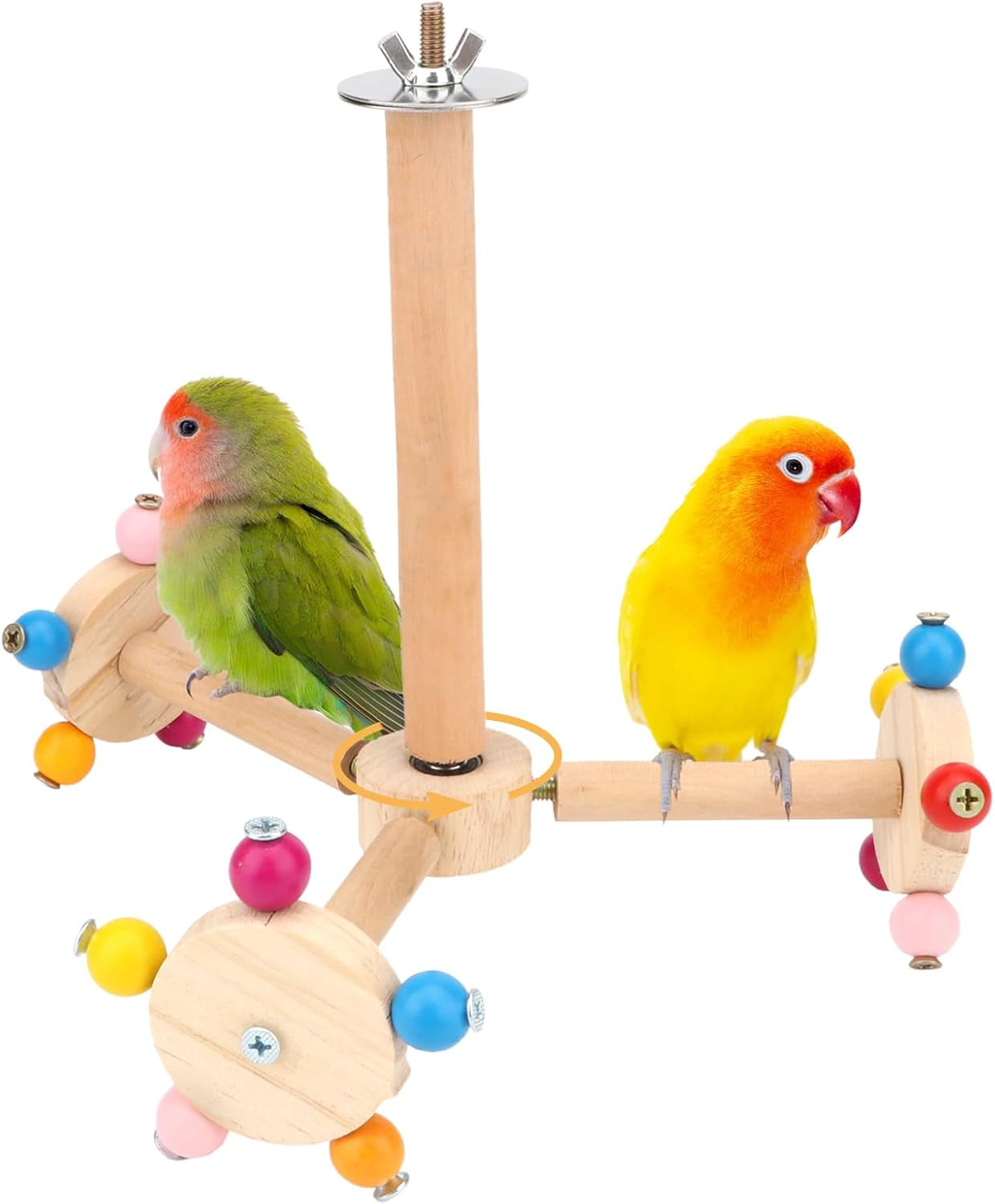Spinning Bird Perch Stand Toy Natural Wood Interactive Exercise Wheel Parrot Perch Toys Bird Rotating Perch for Parrot Parakeets Budgies Lovebirds Finch Conures (3 Stands)