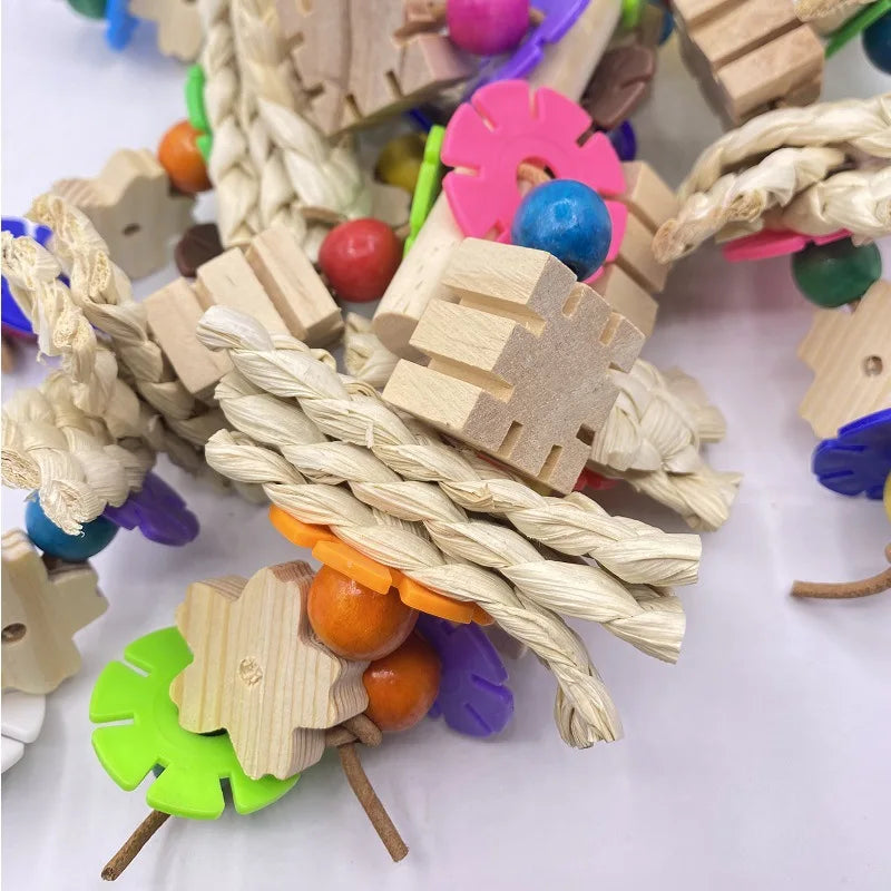Bird Parrot Toy, Large Parrot Toy Natural Wooden Blocks Bird Chewing Toy Parrot Cage Bite Toy Suits for Macaws Parrots