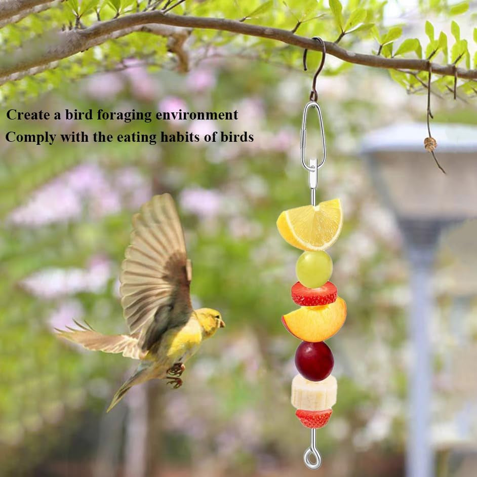 2Pcs Hanging Bird Treat Skewer Parrot Fruit Feeder, 10.2 Inch Stainless Steel Bird Fruit Fork Food Holder Foraging Toy for Parrot Parakeet Conure,