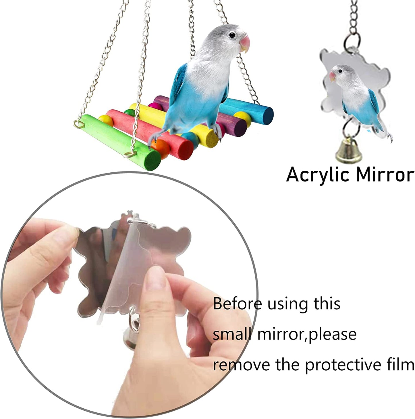 Bird Budgie Parakeets Toys,  Parrot Cage Swing Climbing Ladders Wooden Perch Chewing Toy for Conures, Love Birds, Small Parakeets, Cockatiels