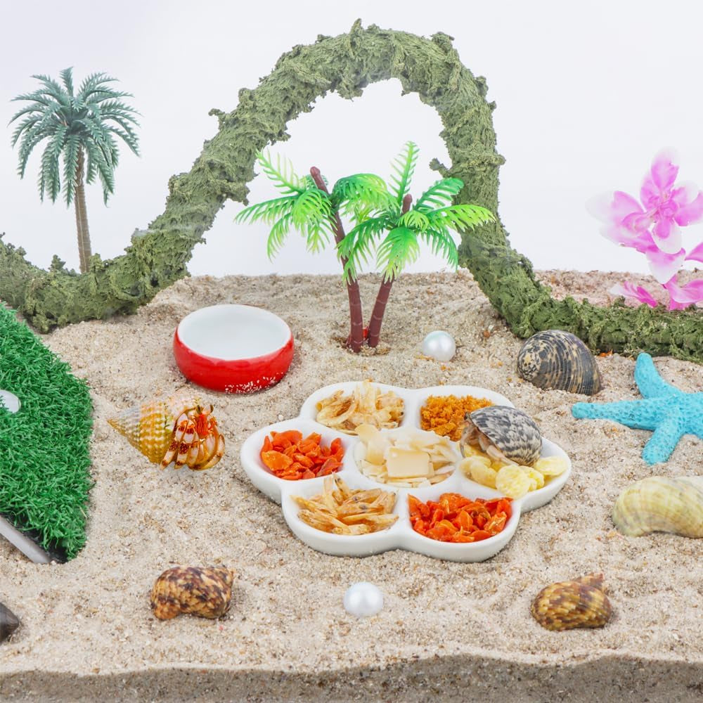 1 Pack Hermit Crab Ramp Toys Simulation Grass Hermit Crab Ramp Climbing Ladder with 1 Pack Ceramic Food Dish for Hermit Crab Habitat
