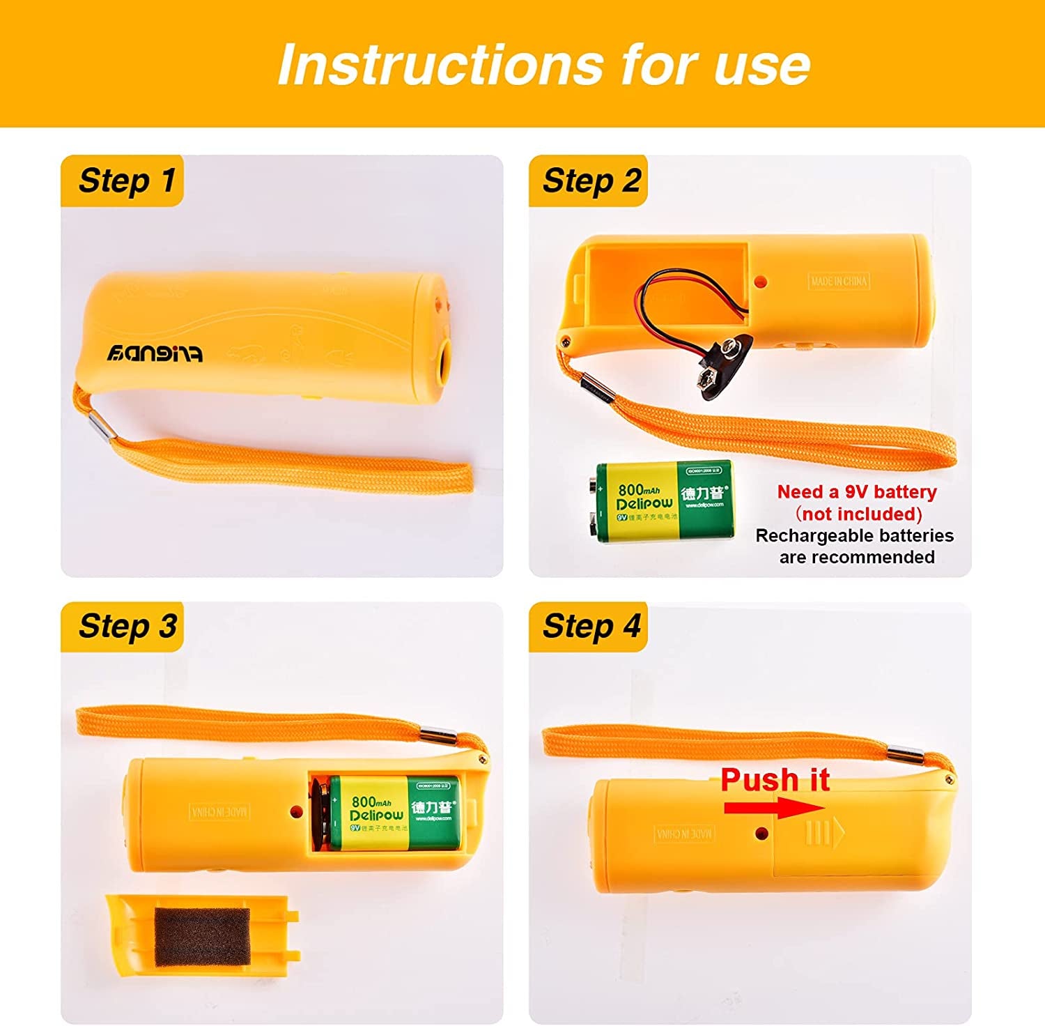 LED Ultrasonic Dog Repeller and Trainer Device 3 in 1 anti Barking Stop Bark Handheld Dog Training Device (Yellow)