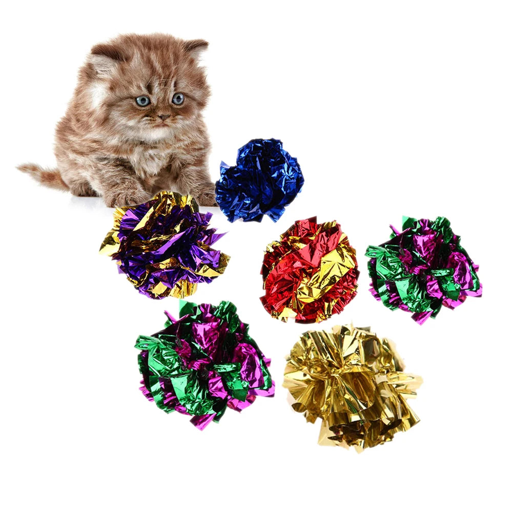 6/12/24Pcs Cat Toy Mylar Balls Colorful Ring Paper Shiny Interactive Sound Ball Crinkly Balls for Cats Sound Toys Pet Play Balls