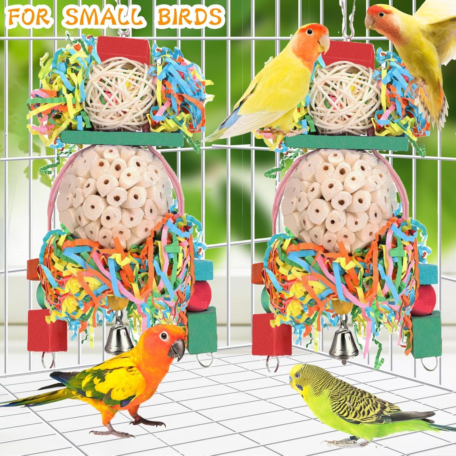 Bird Toys Conure Toys Hanging Natural Soft Sola Ball Beak Chew Shred Forage Toys for Parrots,Cockatiel,Conure,Love Birds,Parakeets,Budgie and Other Small Birds (PET-ONLY USE)
