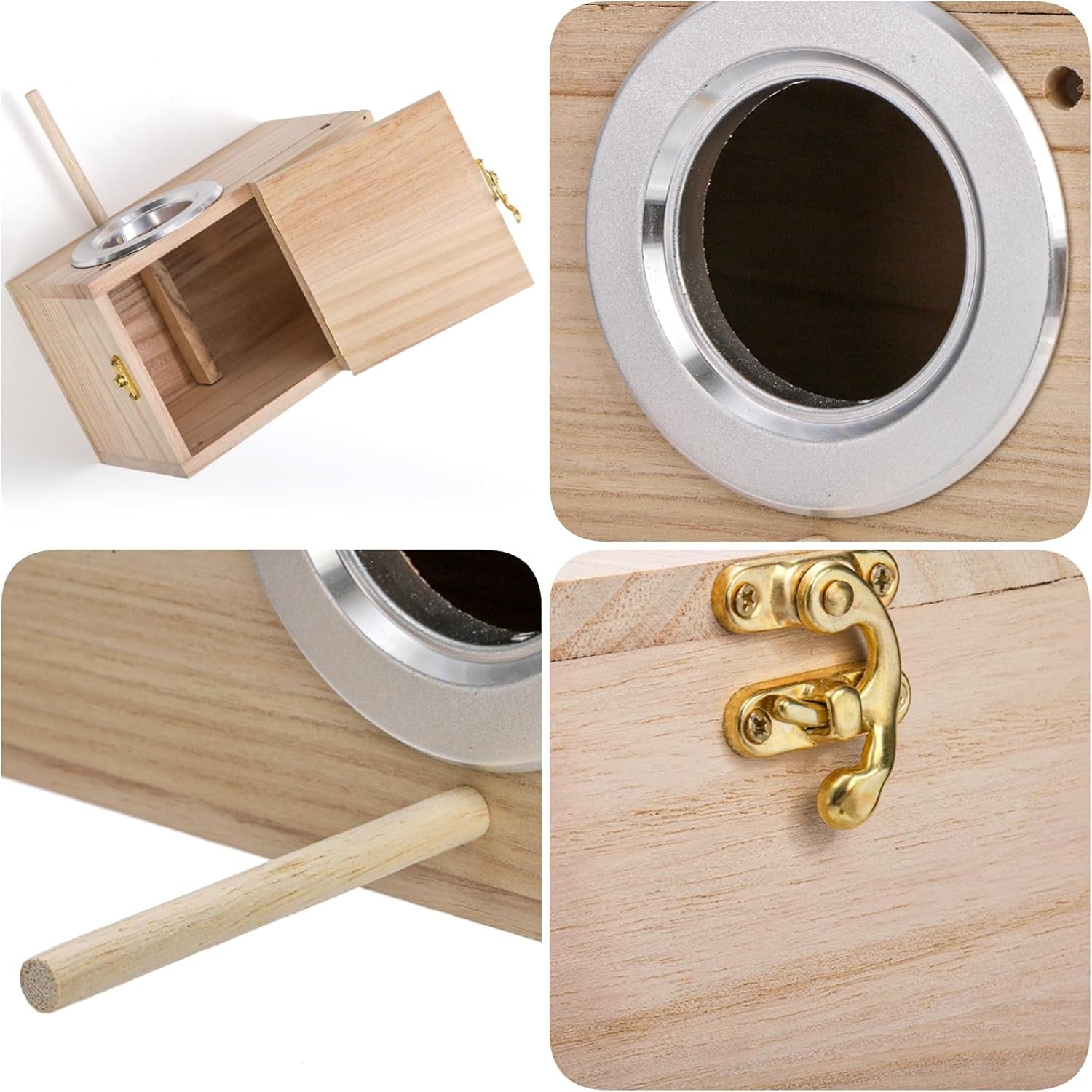 2 Pack Parakeet Nest Box, Natural Wood Bird Nesting Box, Small Bird House Breeding Box for Budgie Lovebirds, Cockatiel, Parrots Mating, Aviary, 7.7×4.7×4.7 Inches