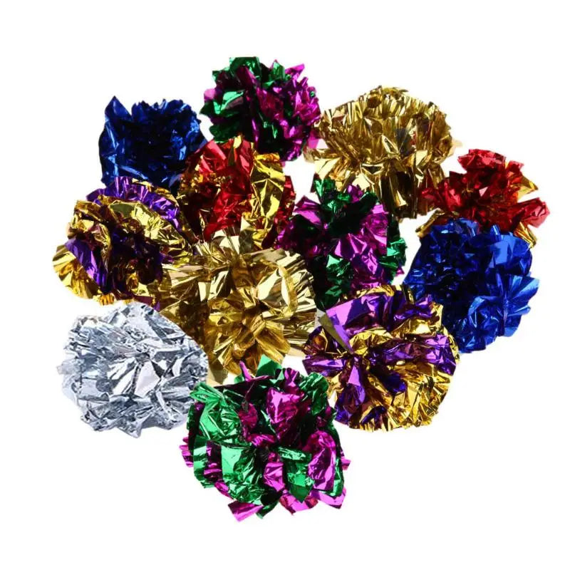 6/12/24Pcs Cat Toy Mylar Balls Colorful Ring Paper Shiny Interactive Sound Ball Crinkly Balls for Cats Sound Toys Pet Play Balls