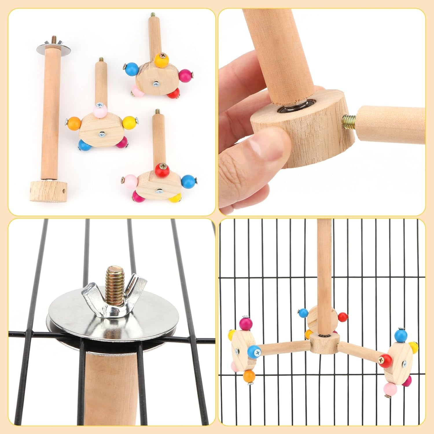 Spinning Bird Perch Stand Toy Natural Wood Interactive Exercise Wheel Parrot Perch Toys Bird Rotating Perch for Parrot Parakeets Budgies Lovebirds Finch Conures (3 Stands)