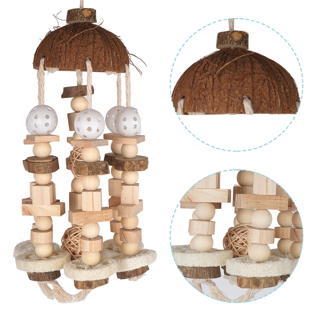 Bird Parrot Toy, Large Parrot Toy Natural Wooden Blocks Bird Chewing Toy Parrot Cage Bite Toy Suits for Macaws Parrots