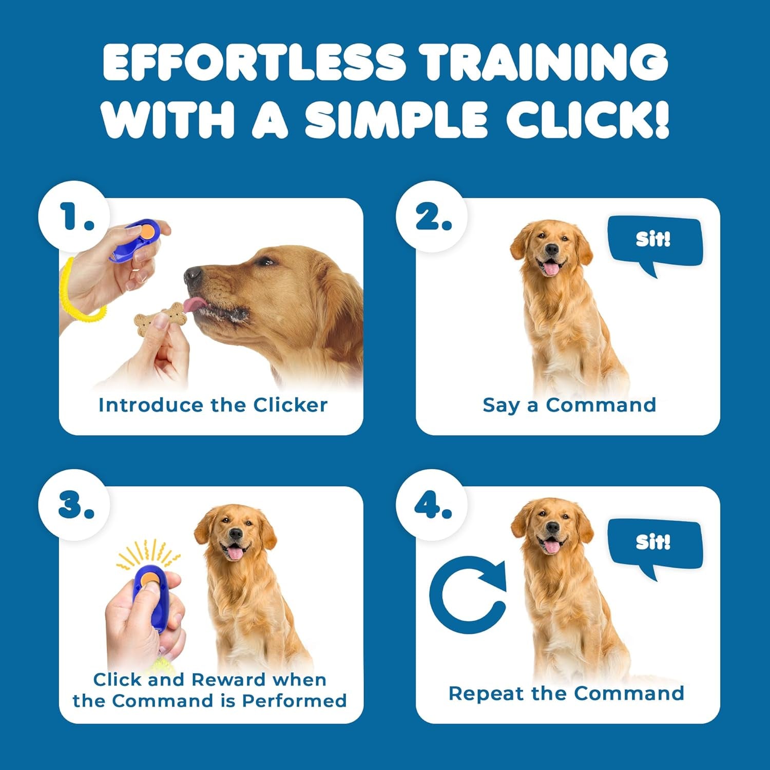 Dog Clickers with Wrist Bands, 2 Inches, Colorful and Practical Set of Simple, Convenient and Effective Training Tools for Puppy or Cat, 7 Pack