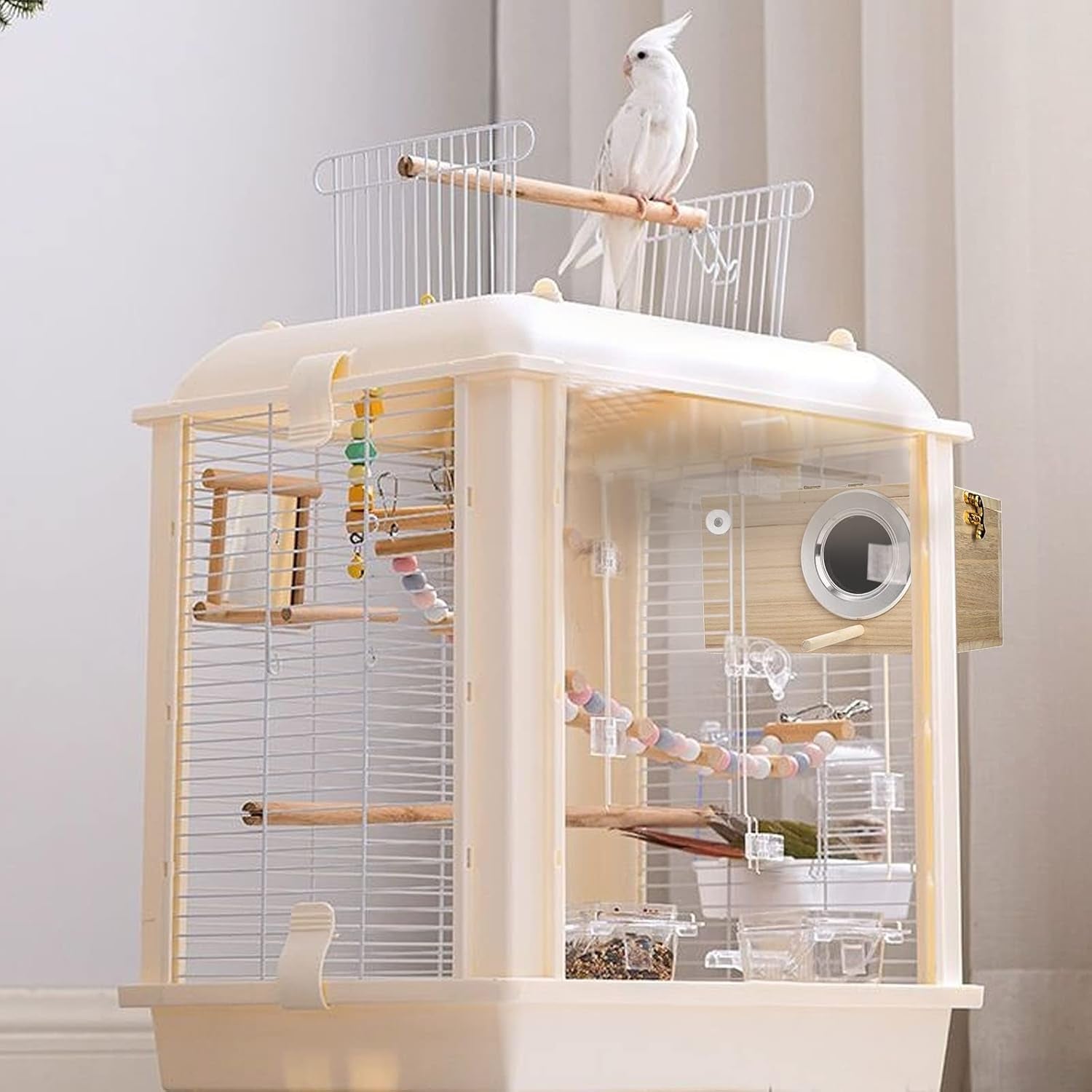 2 Pack Parakeet Nest Box, Natural Wood Bird Nesting Box, Small Bird House Breeding Box for Budgie Lovebirds, Cockatiel, Parrots Mating, Aviary, 7.7×4.7×4.7 Inches