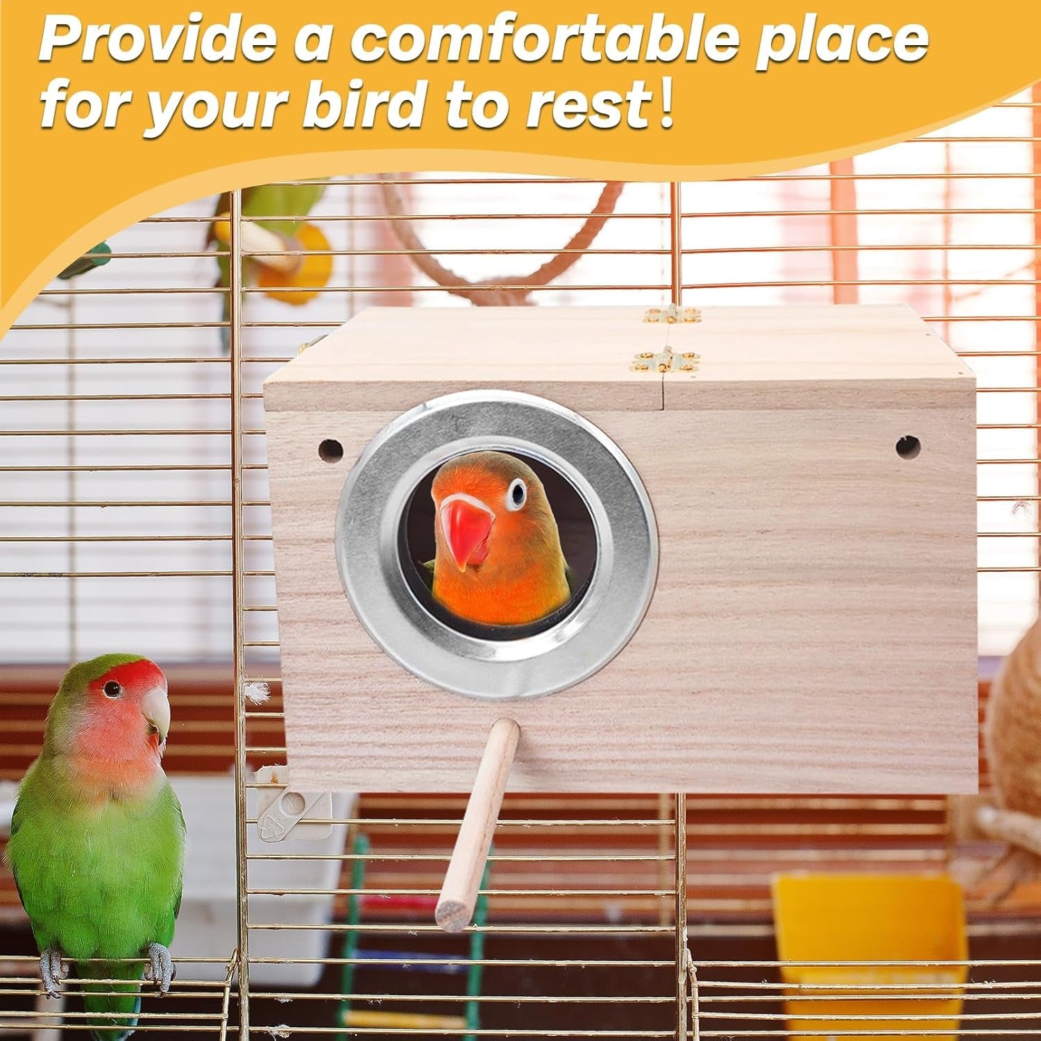 PIVBY Parakeet Nest Box Bird House Budgie Wood Breeding Box for Lovebirds, Parrotlets Mating Box (M:7.94.74.7 Inch)