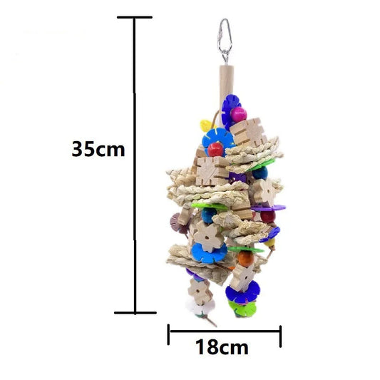 Bird Parrot Toy, Large Parrot Toy Natural Wooden Blocks Bird Chewing Toy Parrot Cage Bite Toy Suits for Macaws Parrots