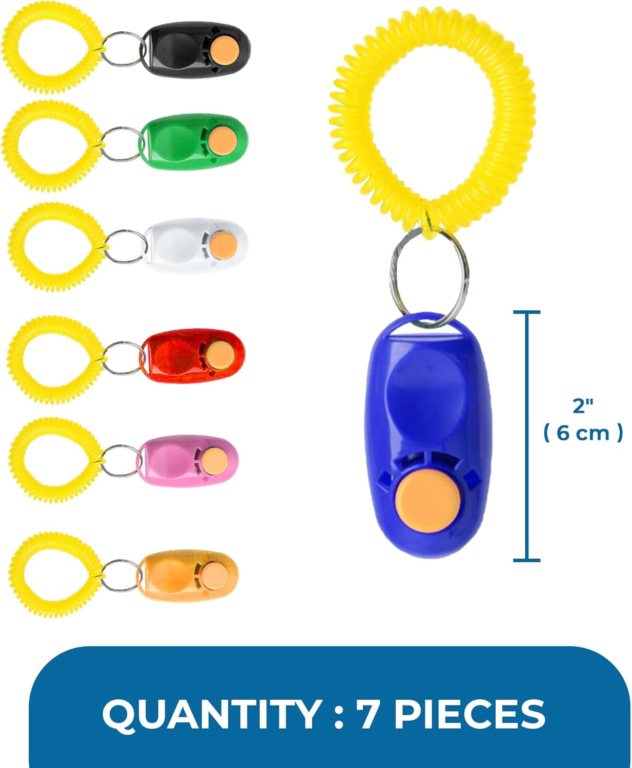 Dog Clickers with Wrist Bands, 2 Inches, Colorful and Practical Set of Simple, Convenient and Effective Training Tools for Puppy or Cat, 7 Pack