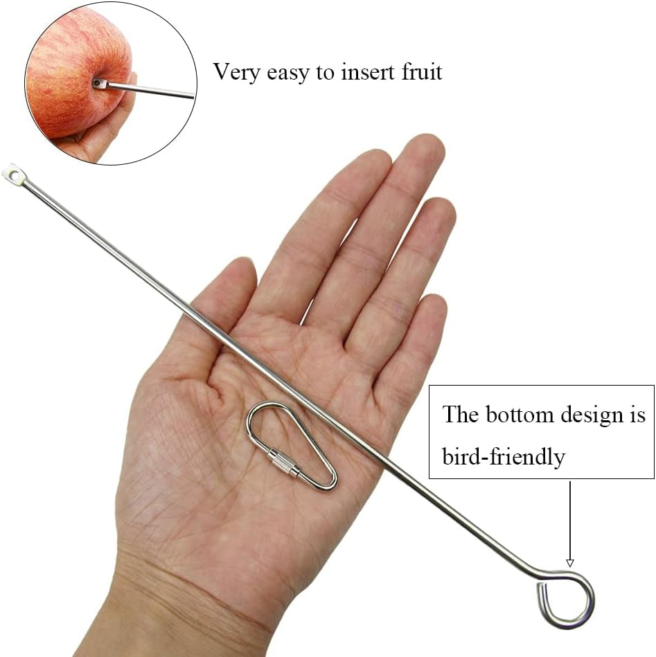 2Pcs Hanging Bird Treat Skewer Parrot Fruit Feeder, 10.2 Inch Stainless Steel Bird Fruit Fork Food Holder Foraging Toy for Parrot Parakeet Conure,