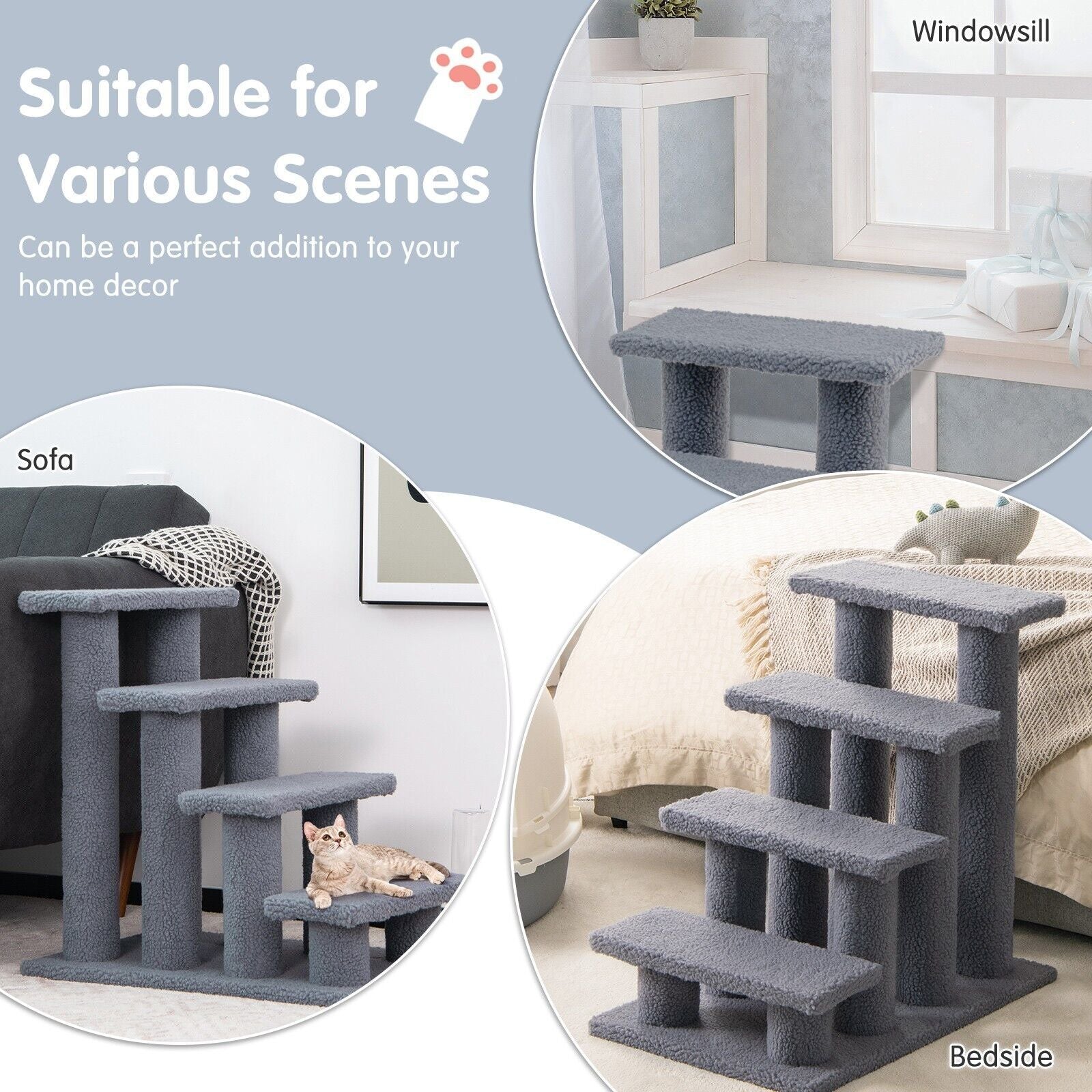 4-Step Carpeted Cat Dog Easy Climb Ladder
