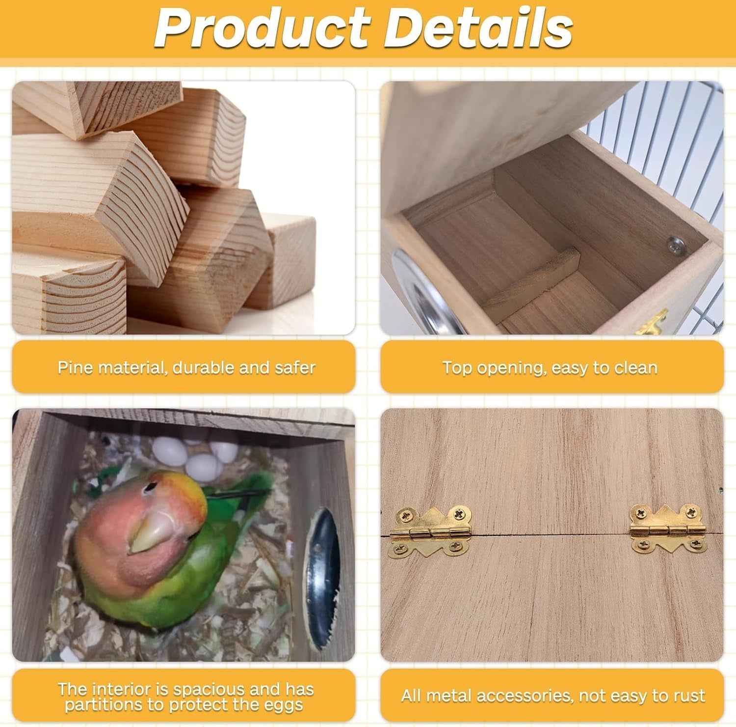 PIVBY Parakeet Nest Box Bird House Budgie Wood Breeding Box for Lovebirds, Parrotlets Mating Box (M:7.94.74.7 Inch)