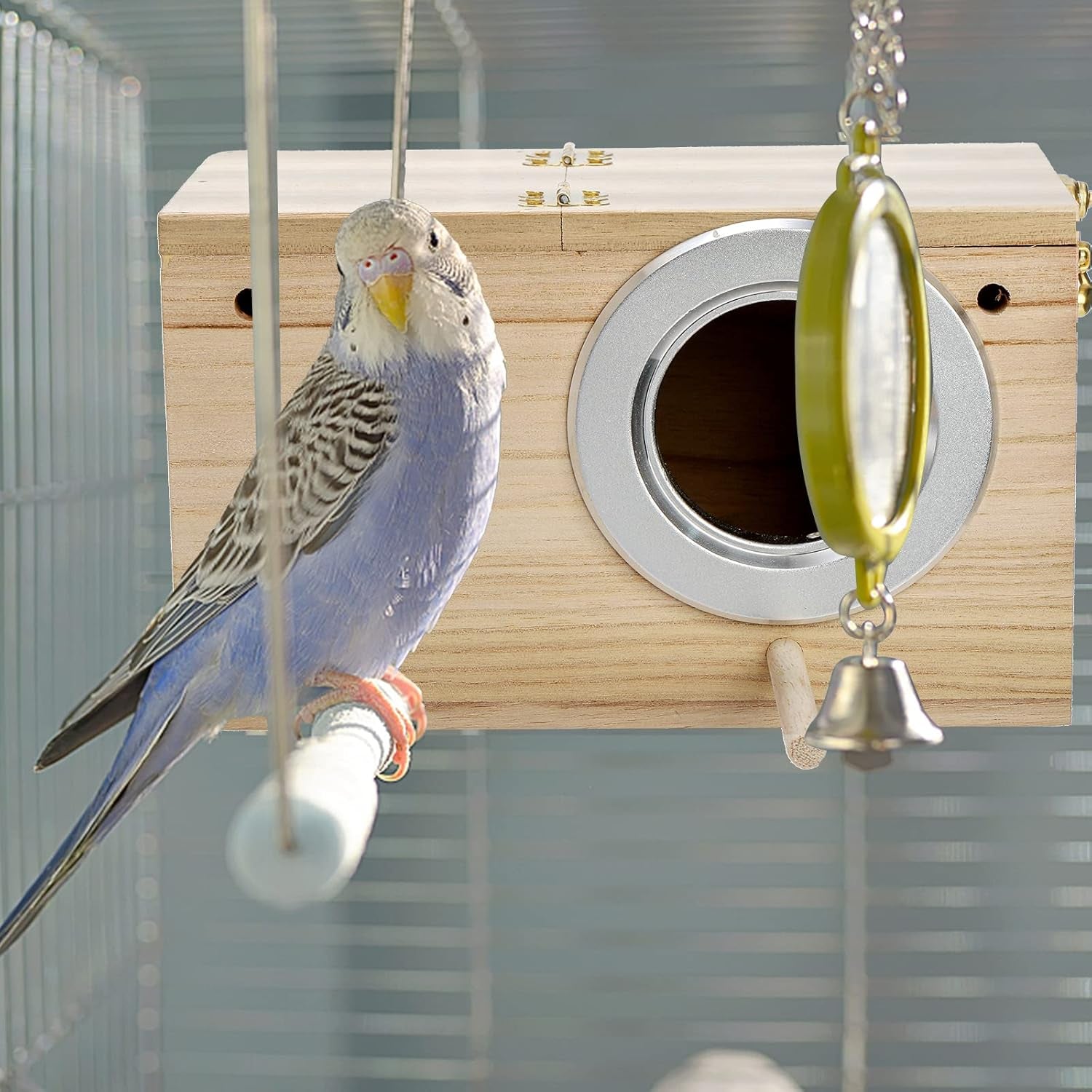 2 Pack Parakeet Nest Box, Natural Wood Bird Nesting Box, Small Bird House Breeding Box for Budgie Lovebirds, Cockatiel, Parrots Mating, Aviary, 7.7×4.7×4.7 Inches