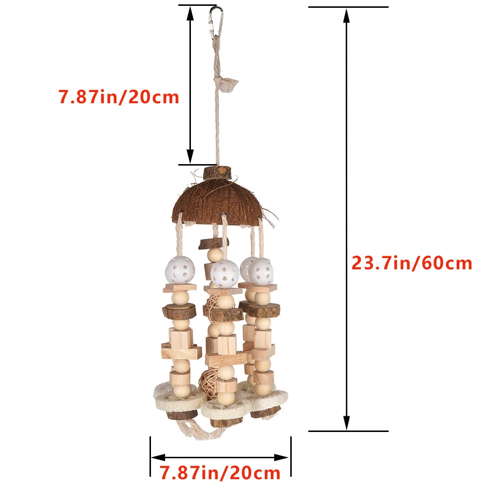 Bird Parrot Toy, Large Parrot Toy Natural Wooden Blocks Bird Chewing Toy Parrot Cage Bite Toy Suits for Macaws Parrots