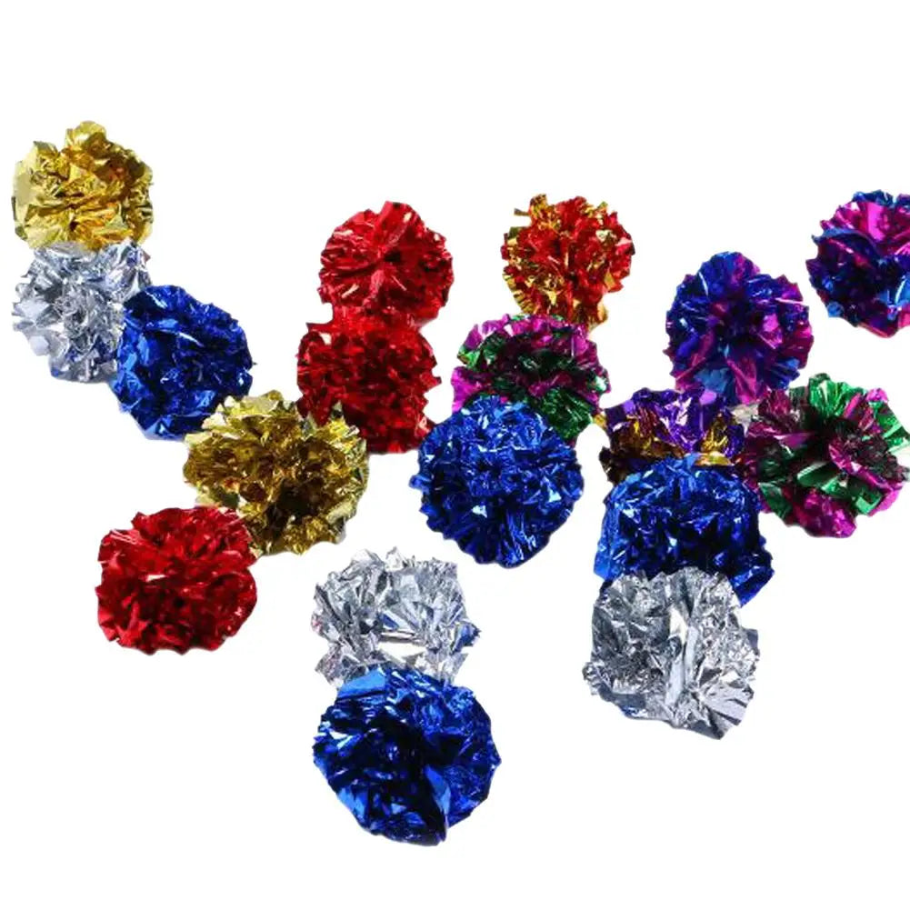6/12/24Pcs Cat Toy Mylar Balls Colorful Ring Paper Shiny Interactive Sound Ball Crinkly Balls for Cats Sound Toys Pet Play Balls
