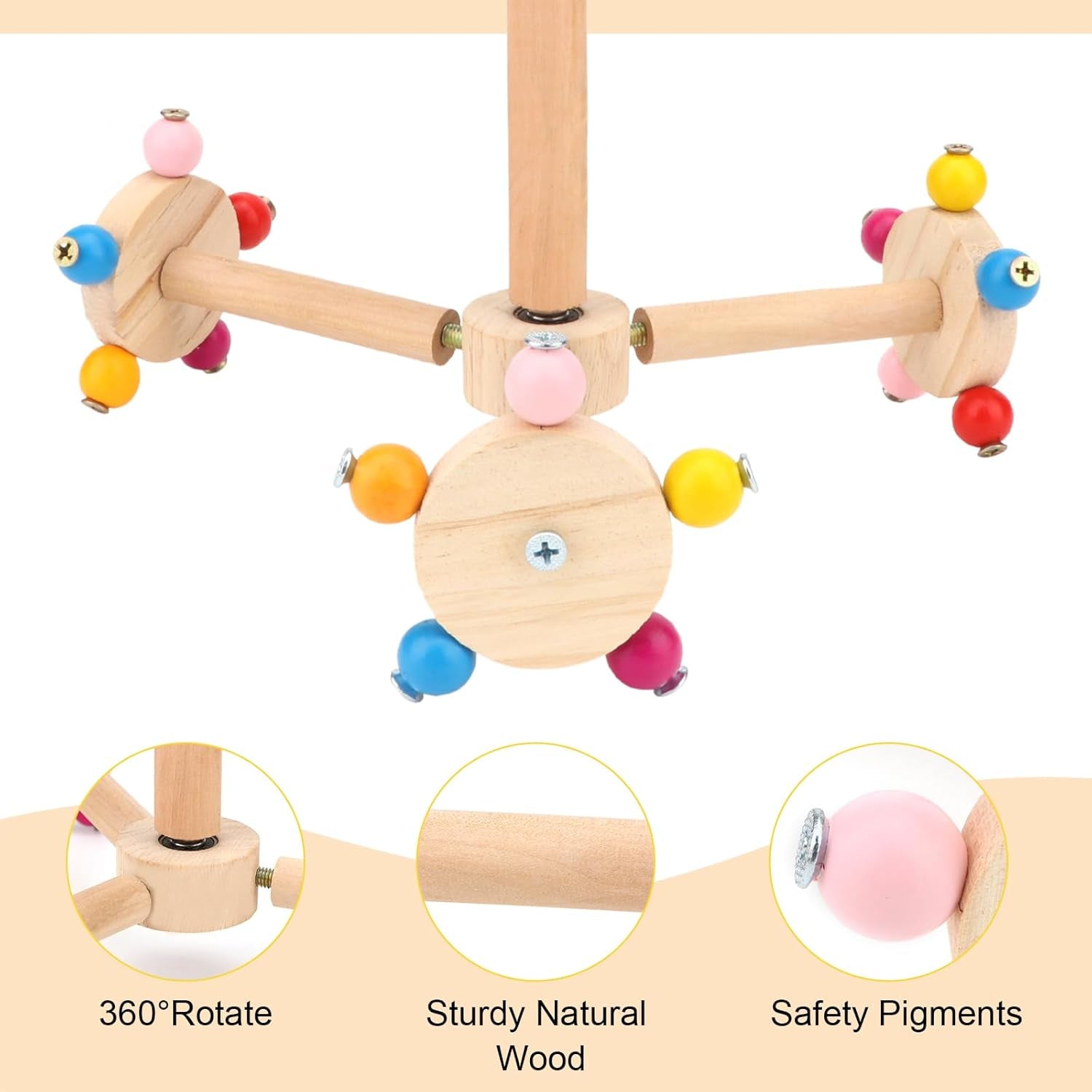 Spinning Bird Perch Stand Toy Natural Wood Interactive Exercise Wheel Parrot Perch Toys Bird Rotating Perch for Parrot Parakeets Budgies Lovebirds Finch Conures (3 Stands)