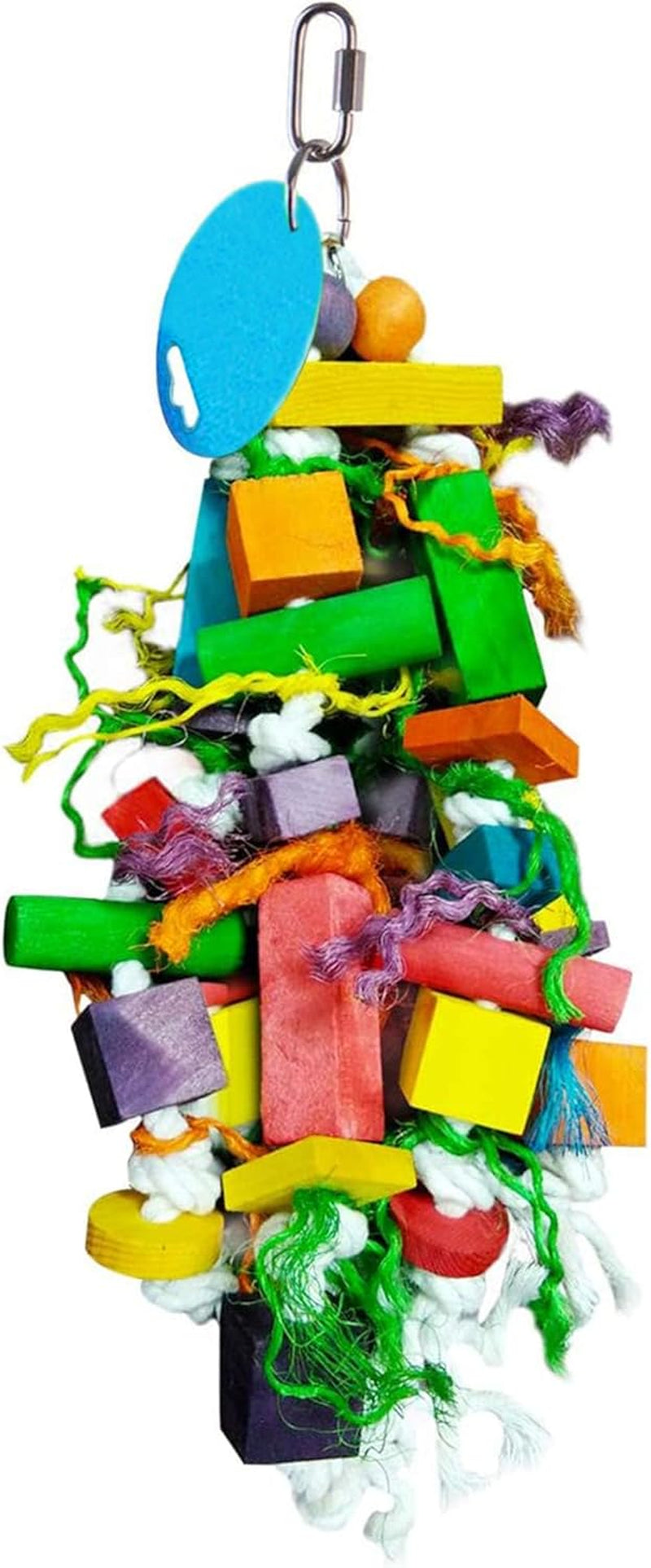 Chewing Toy for Parrot, Cockatiel, Macaw, Conure, Parakeet, 15.7 Inches Tall by 4 Inches Wide, Edible Chew, Nibbling Keeps Beaks Trimmed, Multicolored Wooden Blocks, 1 Pc