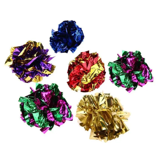 6/12/24Pcs Cat Toy Mylar Balls Colorful Ring Paper Shiny Interactive Sound Ball Crinkly Balls for Cats Sound Toys Pet Play Balls