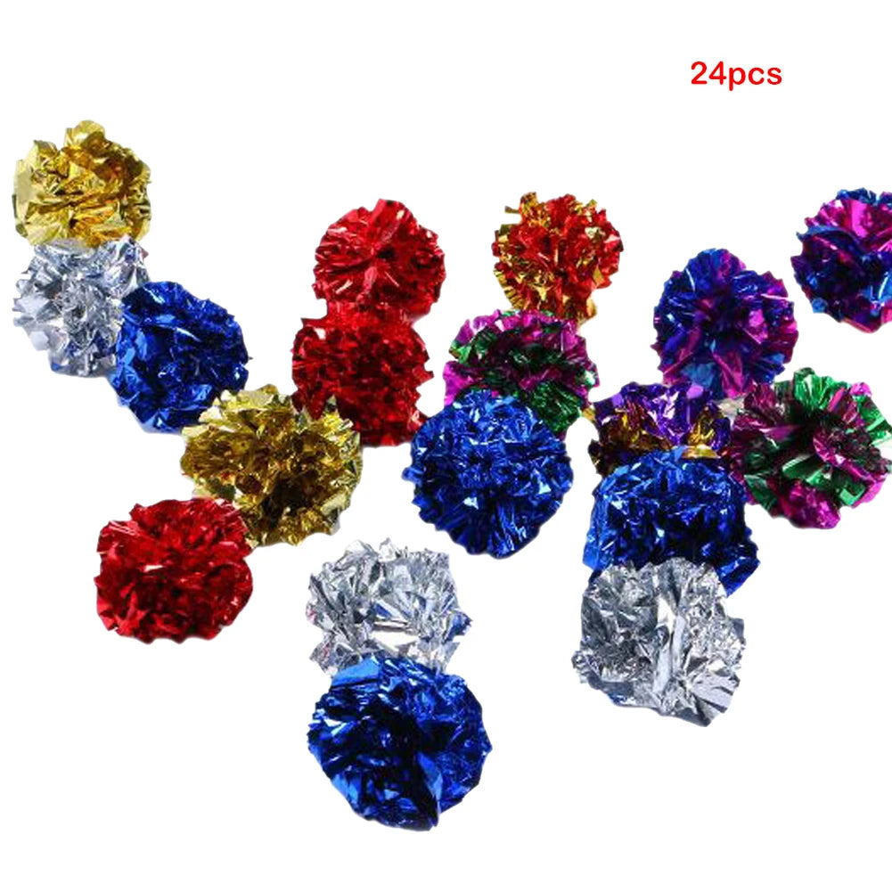 6/12/24Pcs Cat Toy Mylar Balls Colorful Ring Paper Shiny Interactive Sound Ball Crinkly Balls for Cats Sound Toys Pet Play Balls