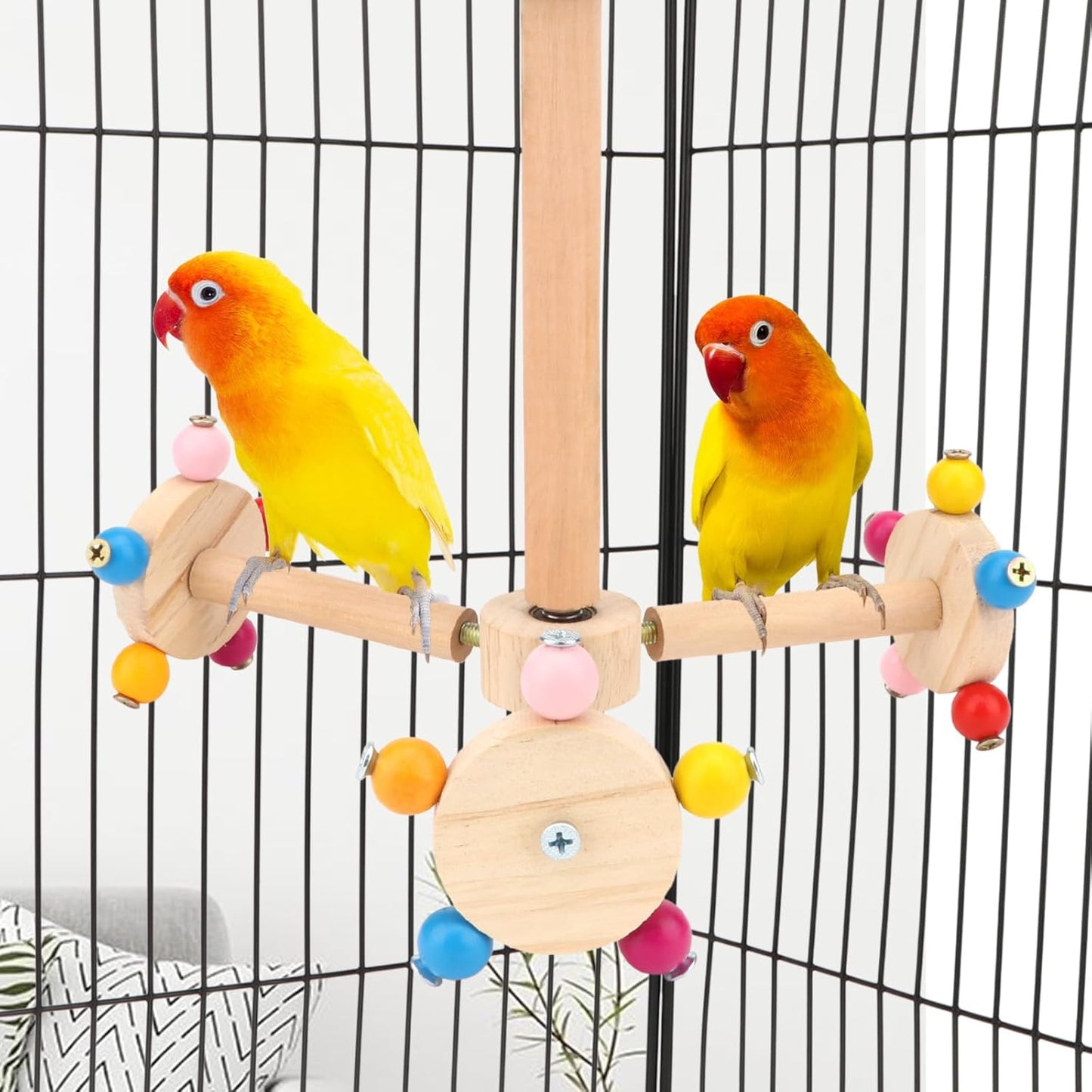 Spinning Bird Perch Stand Toy Natural Wood Interactive Exercise Wheel Parrot Perch Toys Bird Rotating Perch for Parrot Parakeets Budgies Lovebirds Finch Conures (3 Stands)