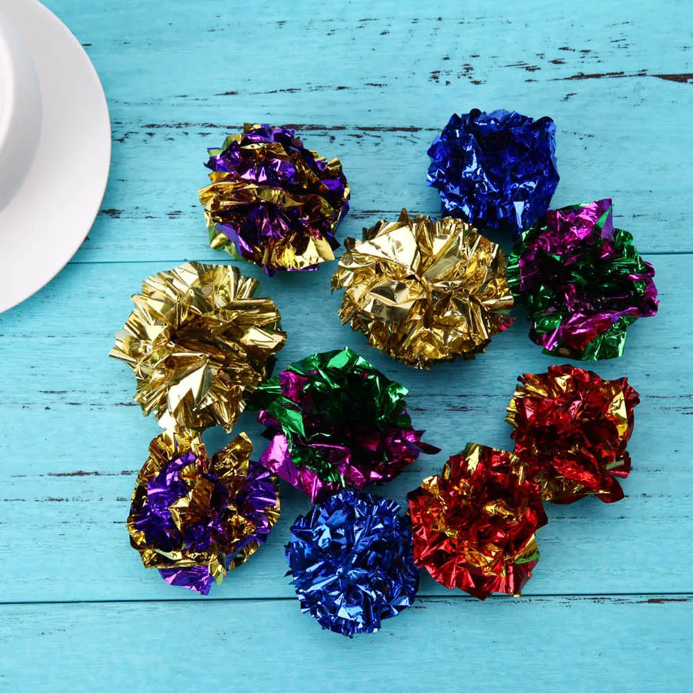 6/12/24Pcs Cat Toy Mylar Balls Colorful Ring Paper Shiny Interactive Sound Ball Crinkly Balls for Cats Sound Toys Pet Play Balls