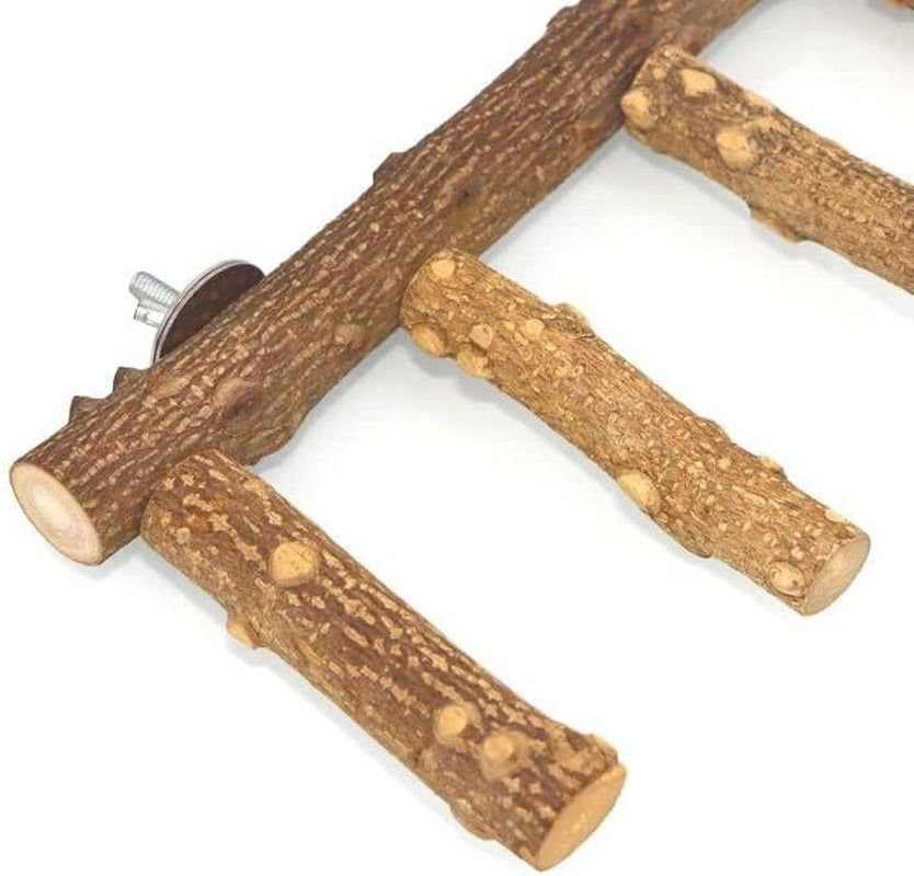 Bird Ladder Perch Cage Nature Wood Stand Parrot Chew Toy for Small Medium Parrot Animal (M)