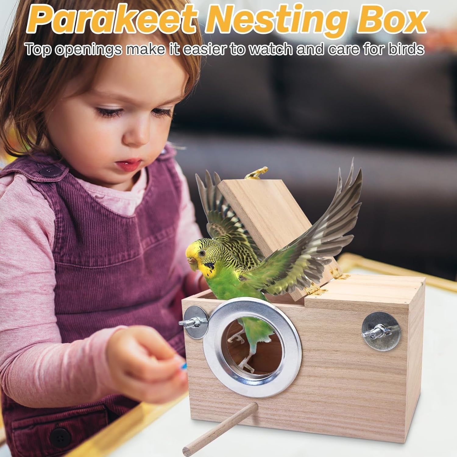 PIVBY Parakeet Nest Box Bird House Budgie Wood Breeding Box for Lovebirds, Parrotlets Mating Box (M:7.94.74.7 Inch)