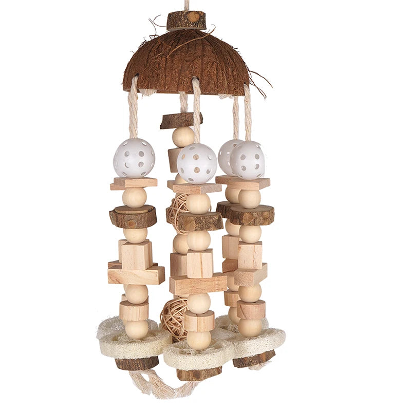 Bird Parrot Toy, Large Parrot Toy Natural Wooden Blocks Bird Chewing Toy Parrot Cage Bite Toy Suits for Macaws Parrots