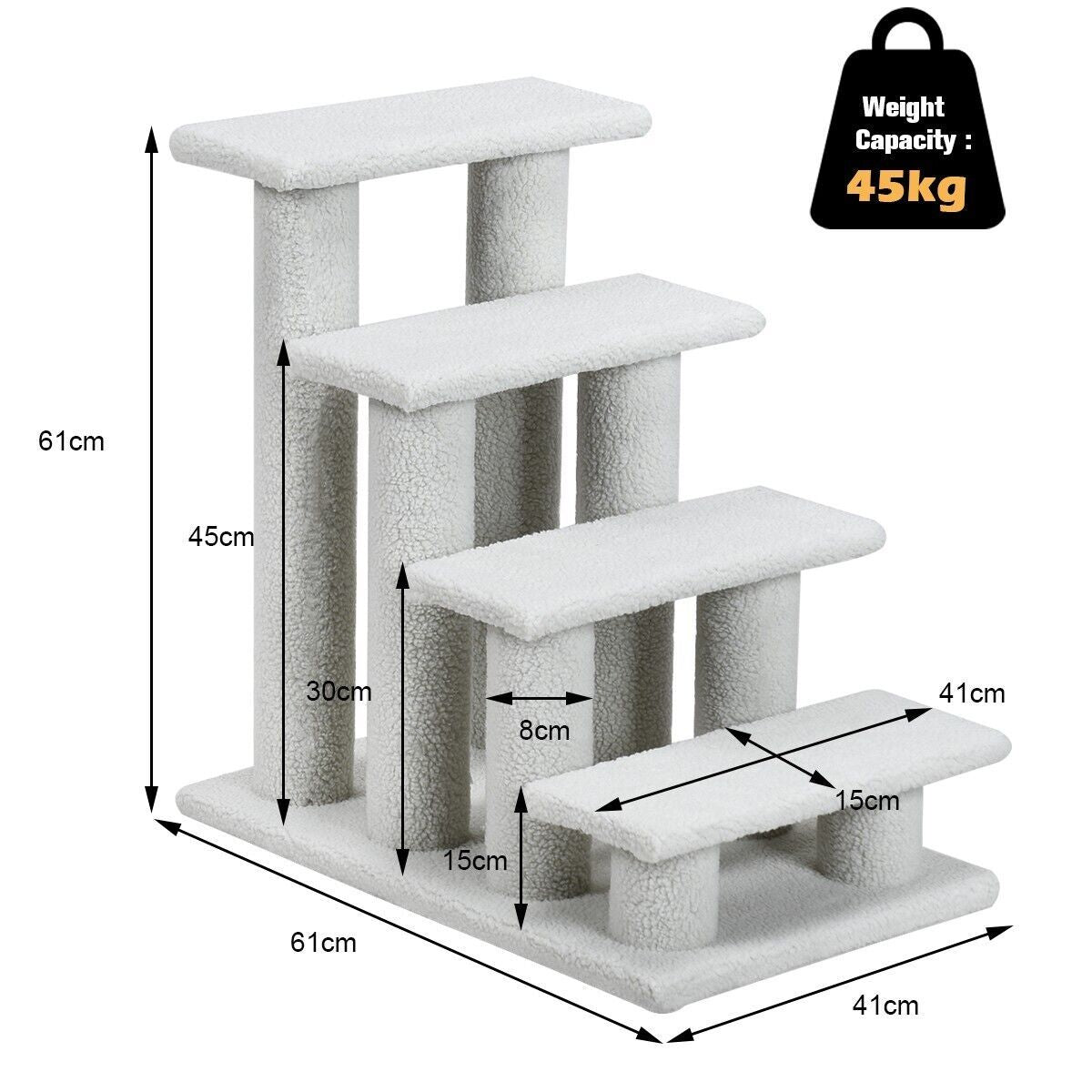 4-Step Carpeted Cat Dog Easy Climb Ladder