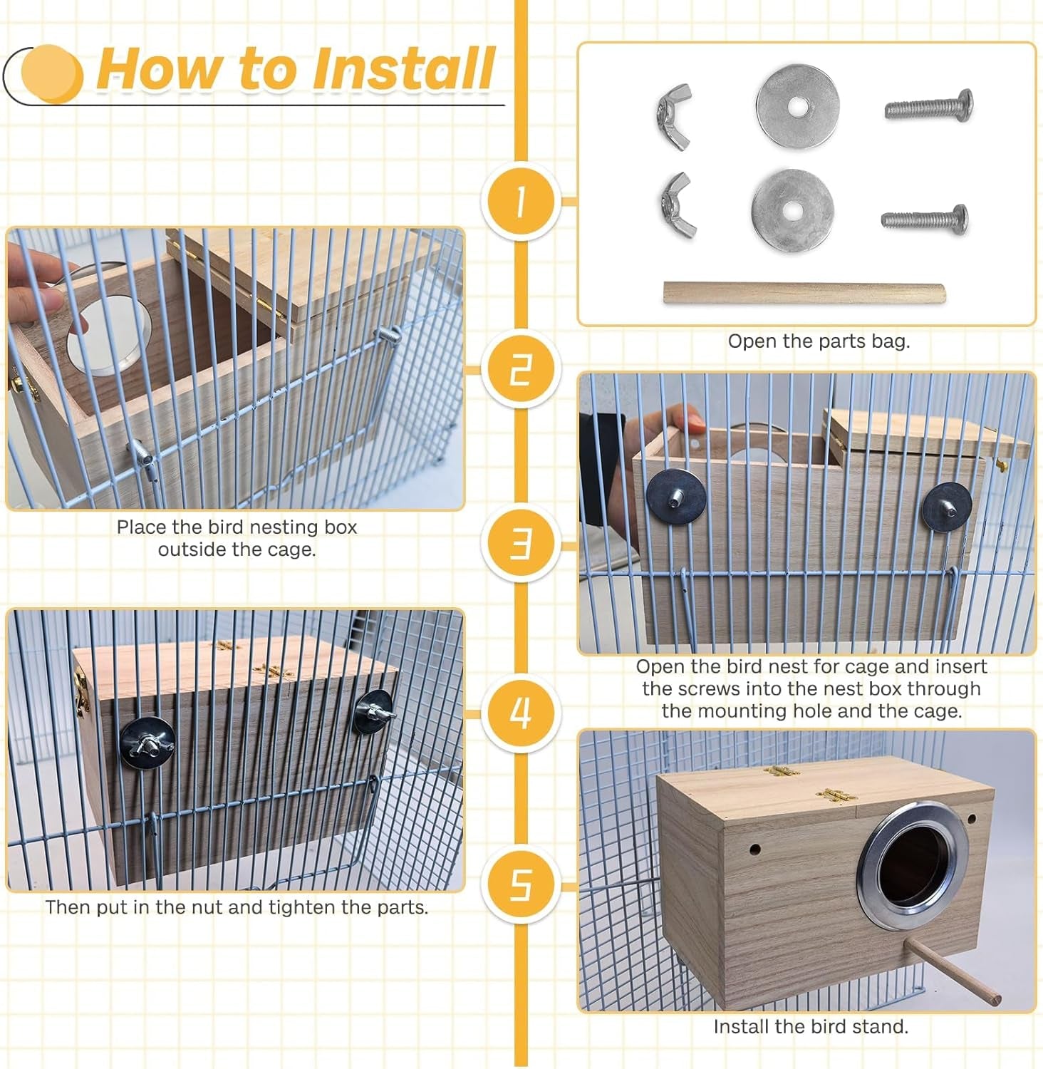 PIVBY Parakeet Nest Box Bird House Budgie Wood Breeding Box for Lovebirds, Parrotlets Mating Box (M:7.94.74.7 Inch)