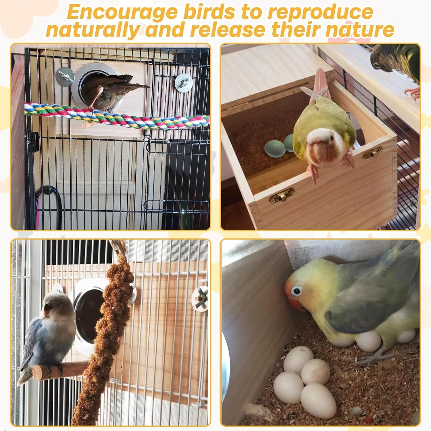 PIVBY Parakeet Nest Box Bird House Budgie Wood Breeding Box for Lovebirds, Parrotlets Mating Box (M:7.94.74.7 Inch)