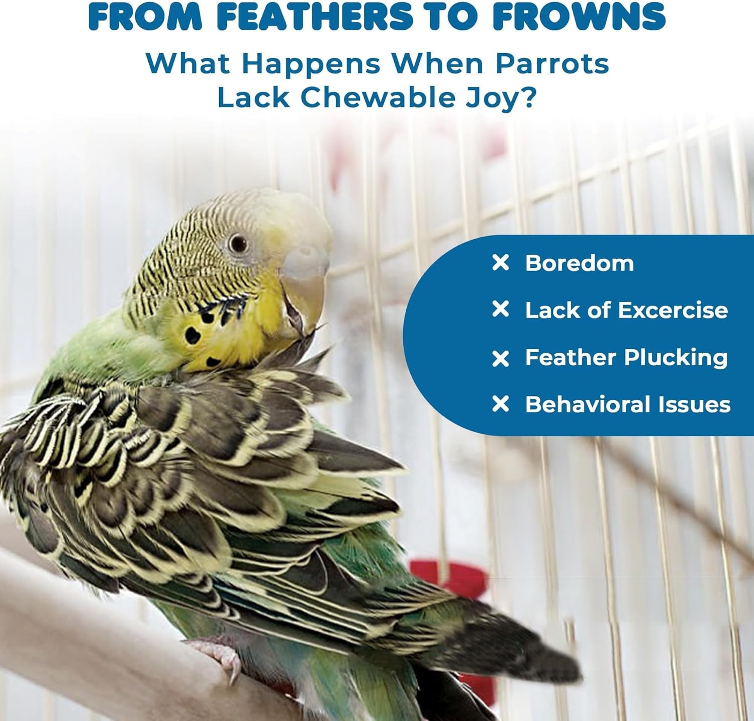 Chewing Toy for Parrot, Cockatiel, Macaw, Conure, Parakeet, 15.7 Inches Tall by 4 Inches Wide, Edible Chew, Nibbling Keeps Beaks Trimmed, Multicolored Wooden Blocks, 1 Pc