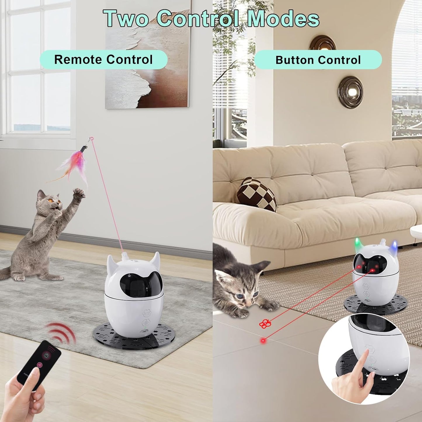 Automatic Cat Toy, 2In1 Rechargeable Interactive Cat Toy - Rotating Feather & Dual Light, Remote Control, Cat Toy for Indoor Cats Kittens