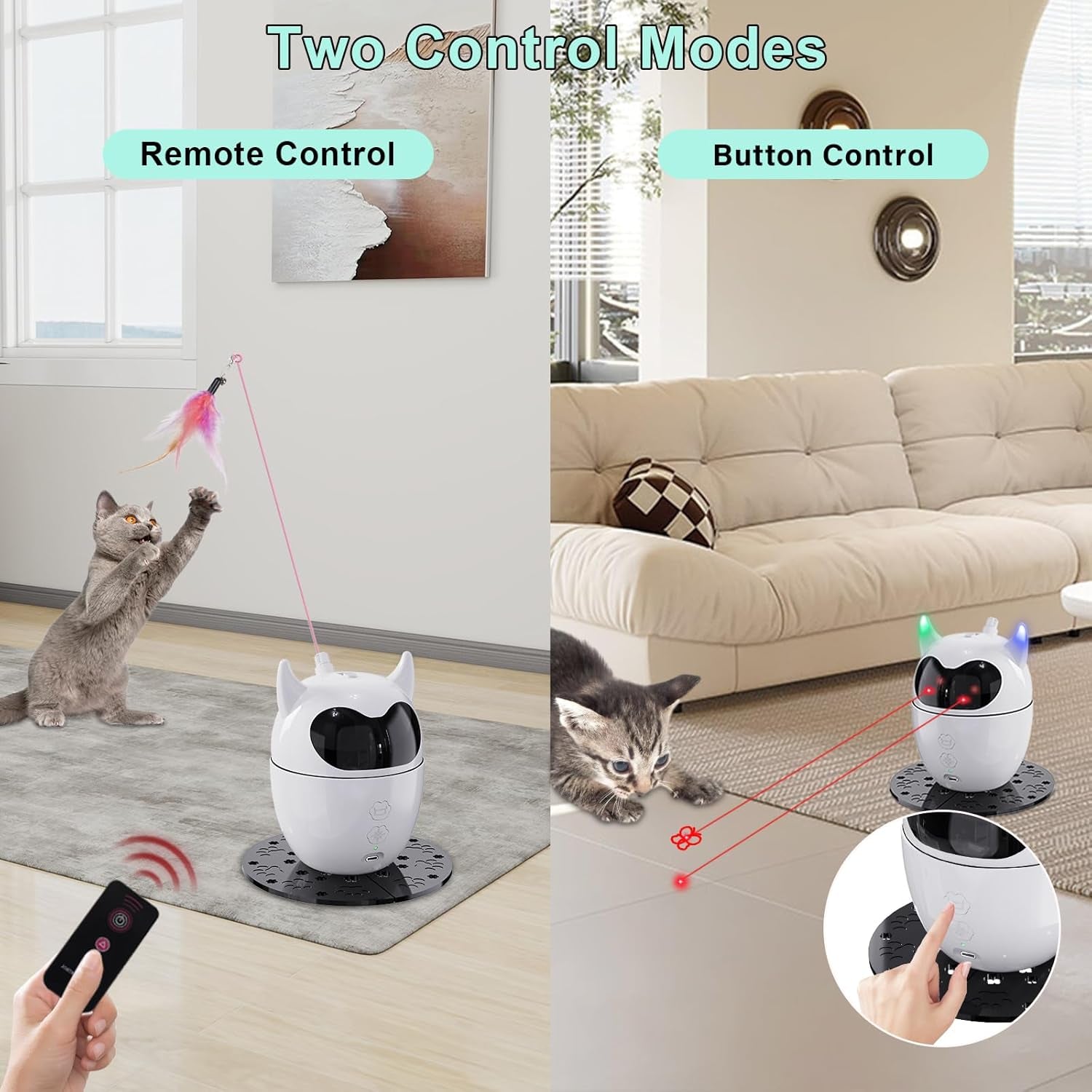 Automatic Cat Toy, 2In1 Rechargeable Interactive Cat Toy - Rotating Feather & Dual Light, Remote Control, Cat Toy for Indoor Cats Kittens