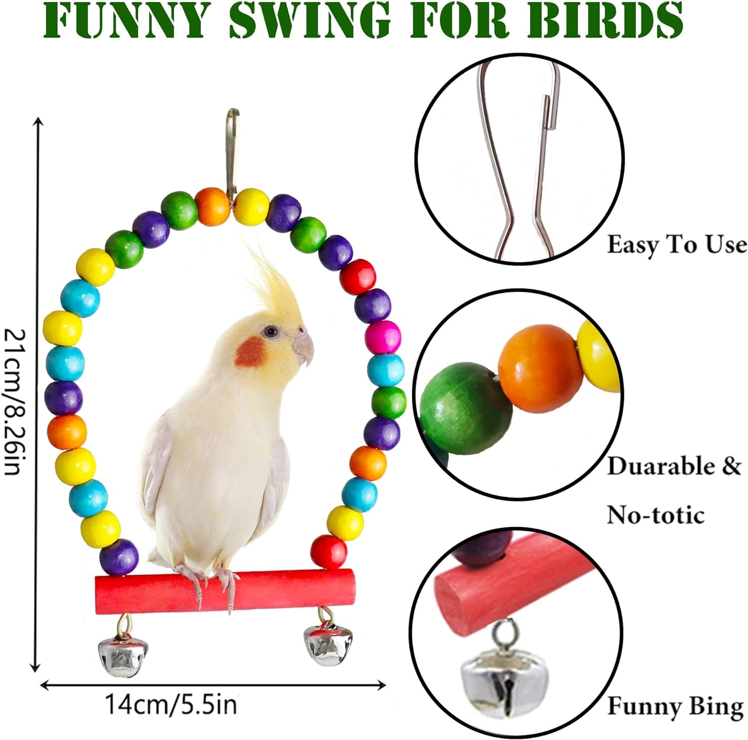 Bird Budgie Parakeets Toys,  Parrot Cage Swing Climbing Ladders Wooden Perch Chewing Toy for Conures, Love Birds, Small Parakeets, Cockatiels