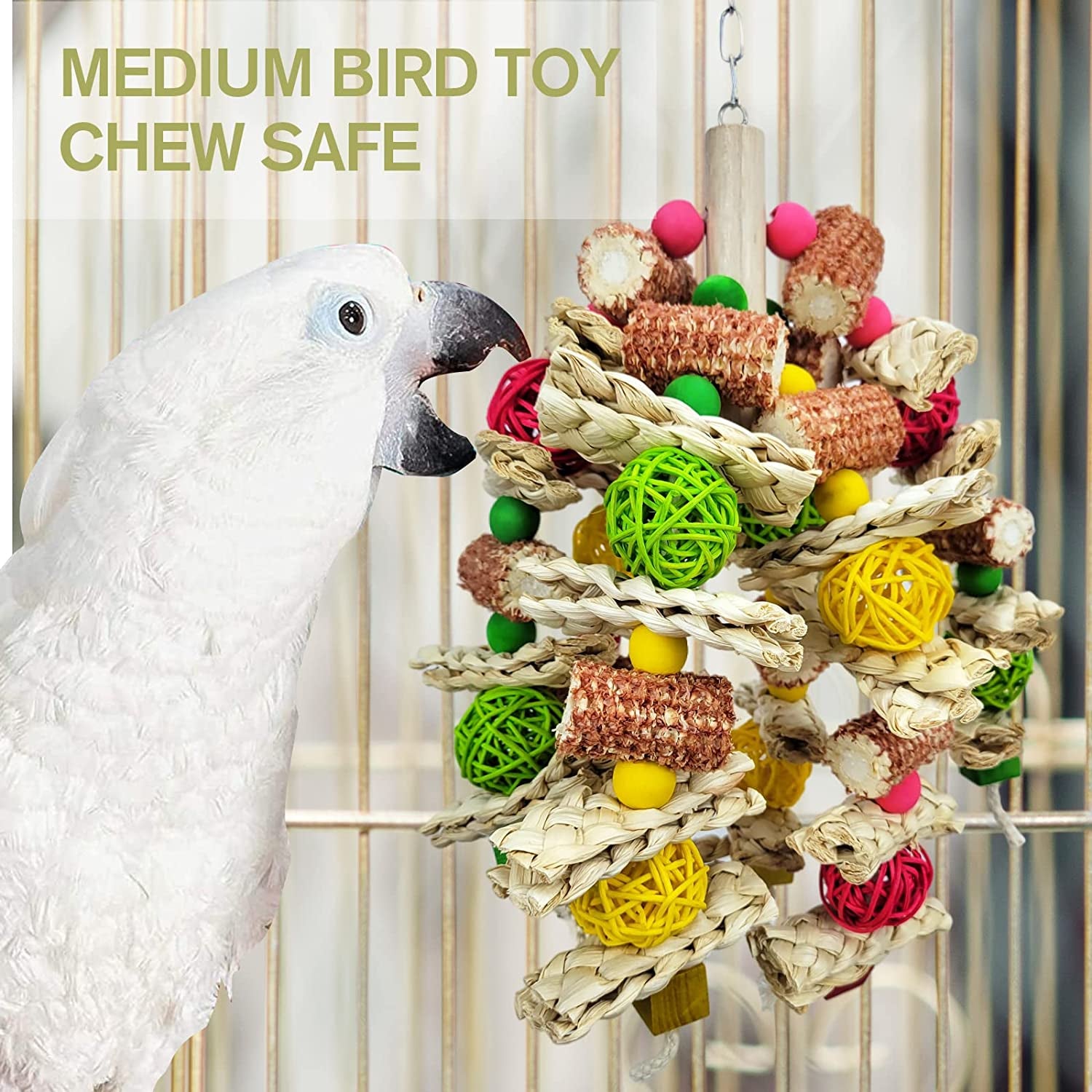 RF-X Parrot Toys, Natural Corn Cob Bird Chew Toys for Small and Medium-Sized Macaws, African Grey Parrots, Amazon Parrots, Medium-Sized Bird Cage Toys